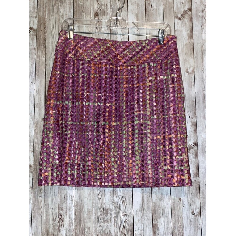 Women's Etcetera Purple Pink Checked Lined Miki Skirt Size 6 Side Zipper